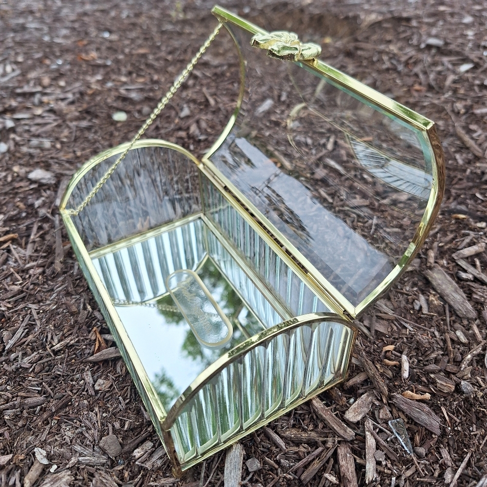 Glass Display Box Gold Metal Jewelry Box Holder Casket Stained Glass Case - Picture 5 of 17